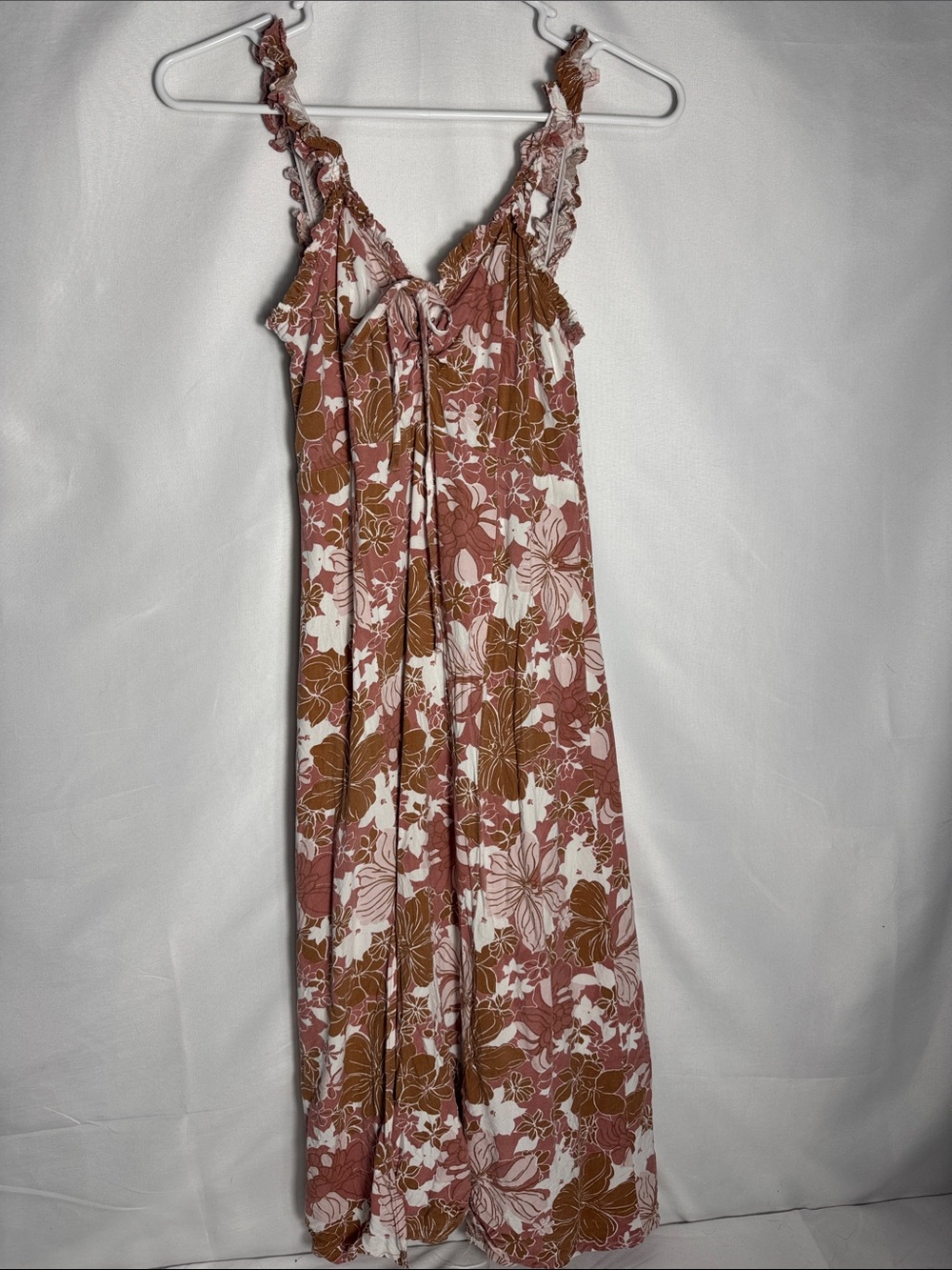 Sincerely Jules Pink and Brown Floral Midi Dress Size Small